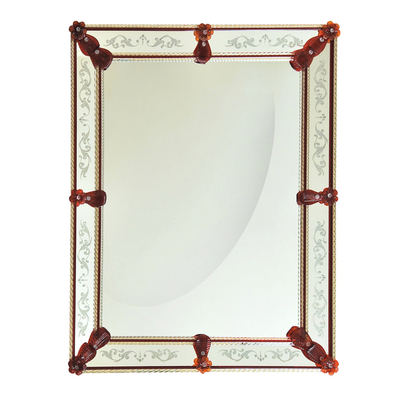 Fogo Wall Mirror – Hand-Engraved Venetian Design with Murano Glass Accents