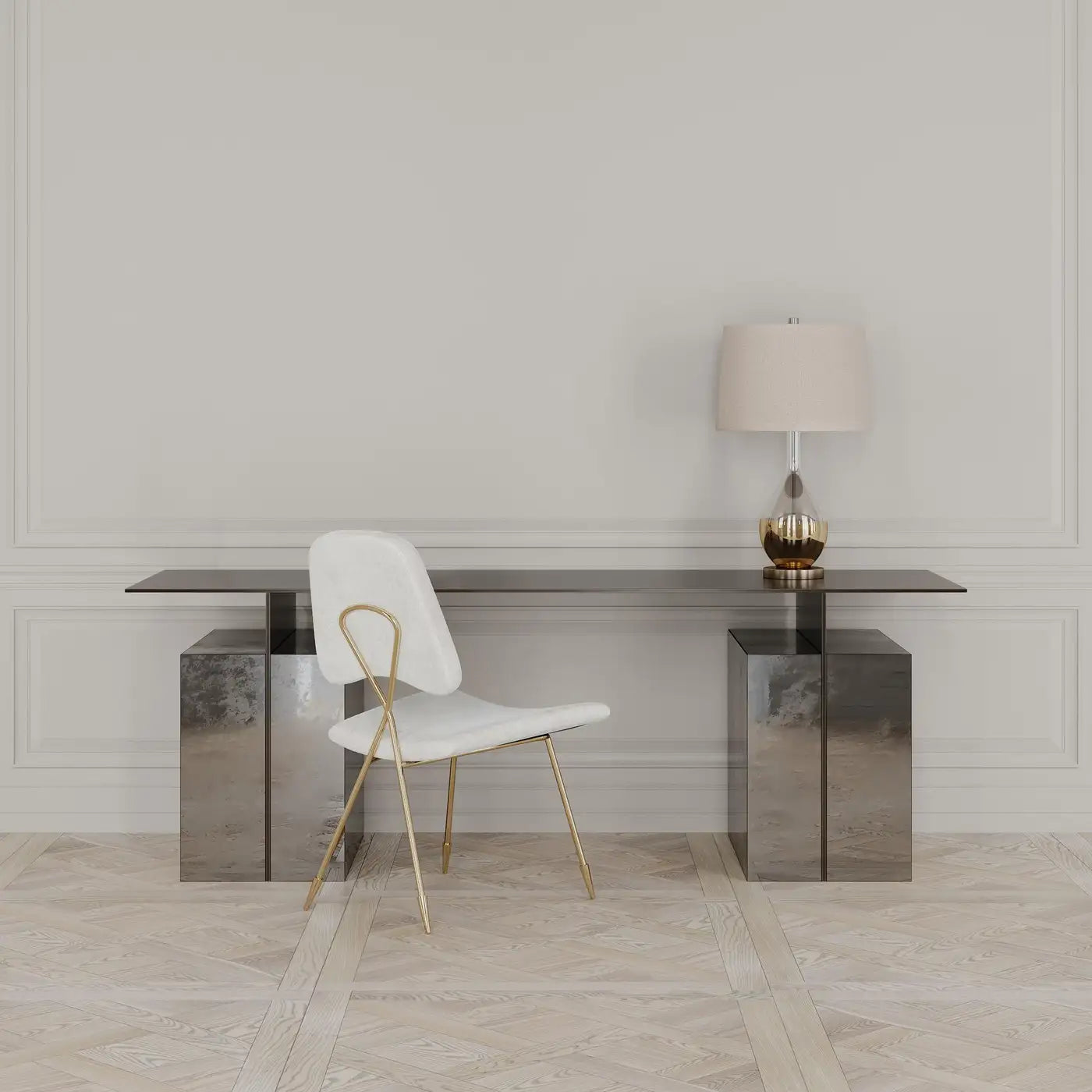 Meridiem Antiqued Mirror and Patinated Steel Desk