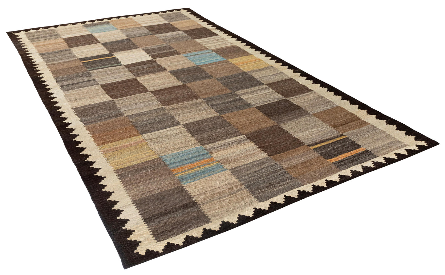 Vintage Modern Flatweave Wool Rug – Neutral Earth Tones 168 x 269 cm