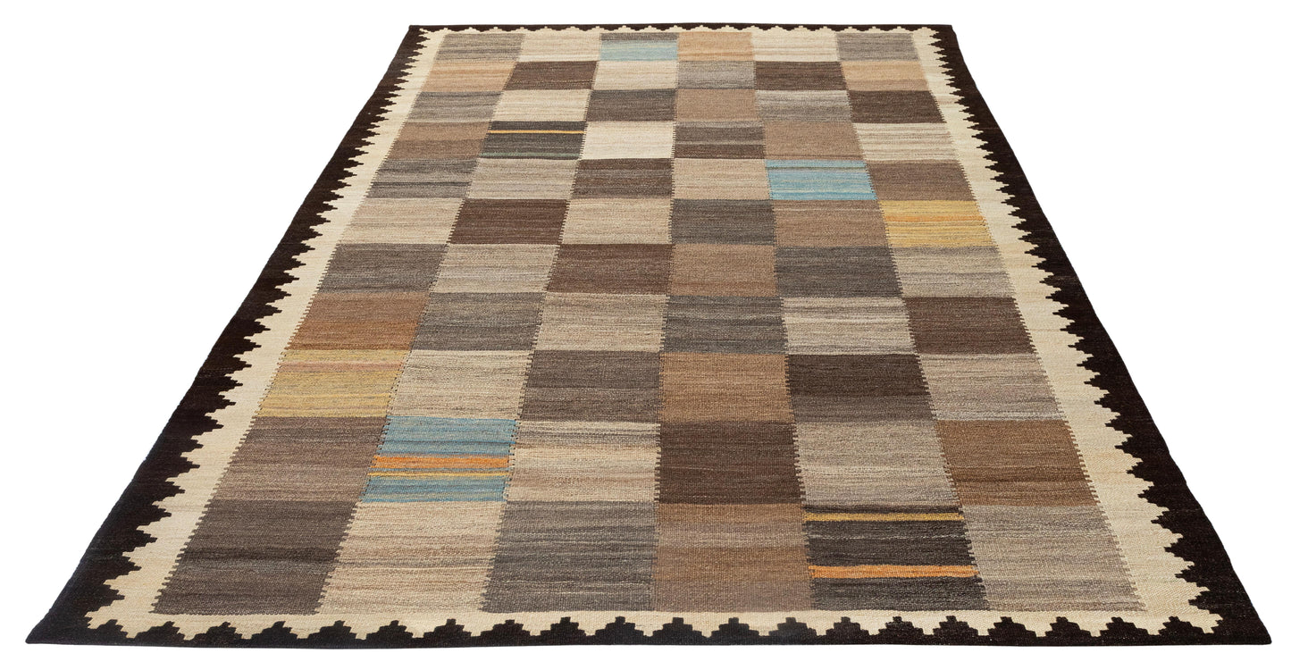 Vintage Modern Flatweave Wool Rug – Neutral Earth Tones 168 x 269 cm