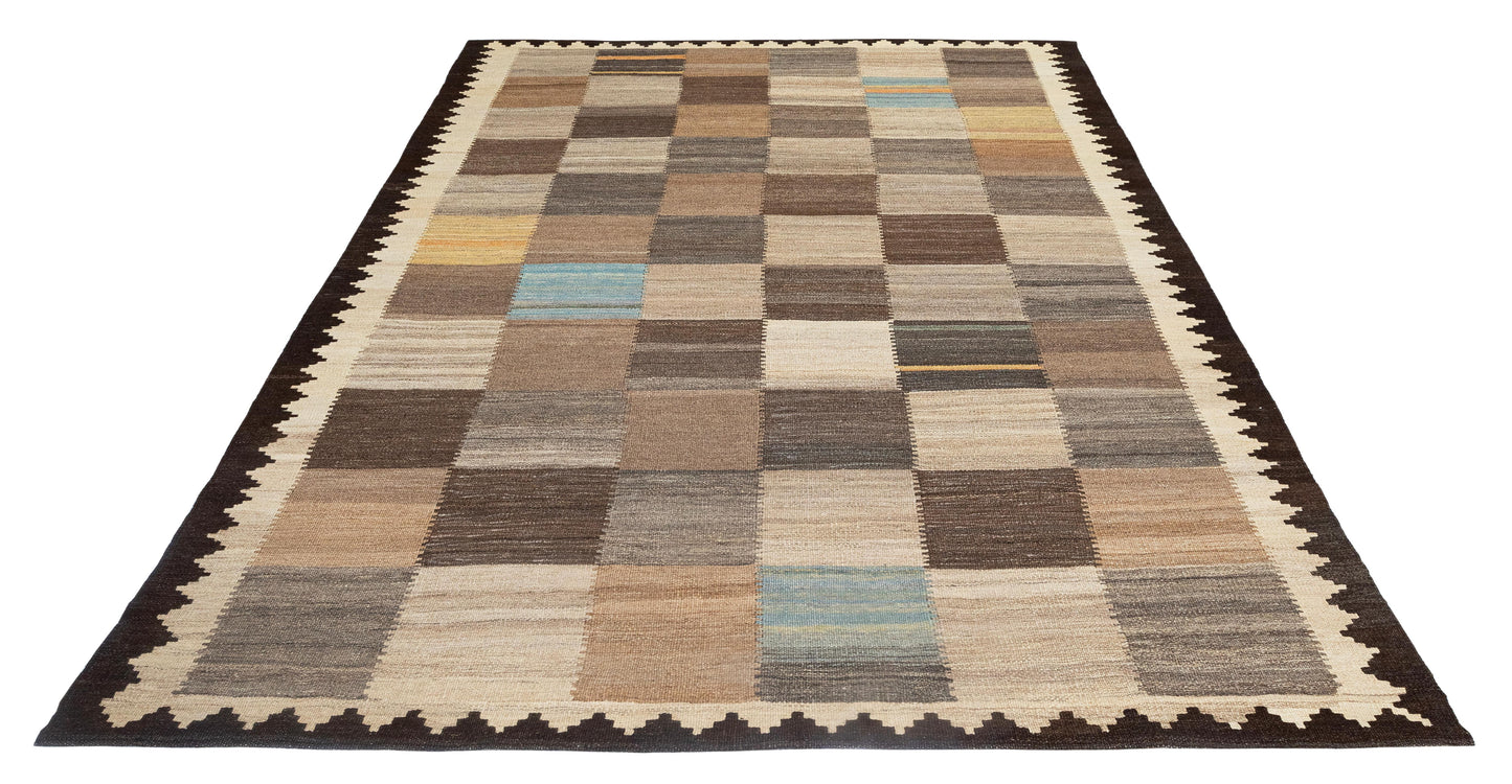 Vintage Modern Flatweave Wool Rug – Neutral Earth Tones 168 x 269 cm