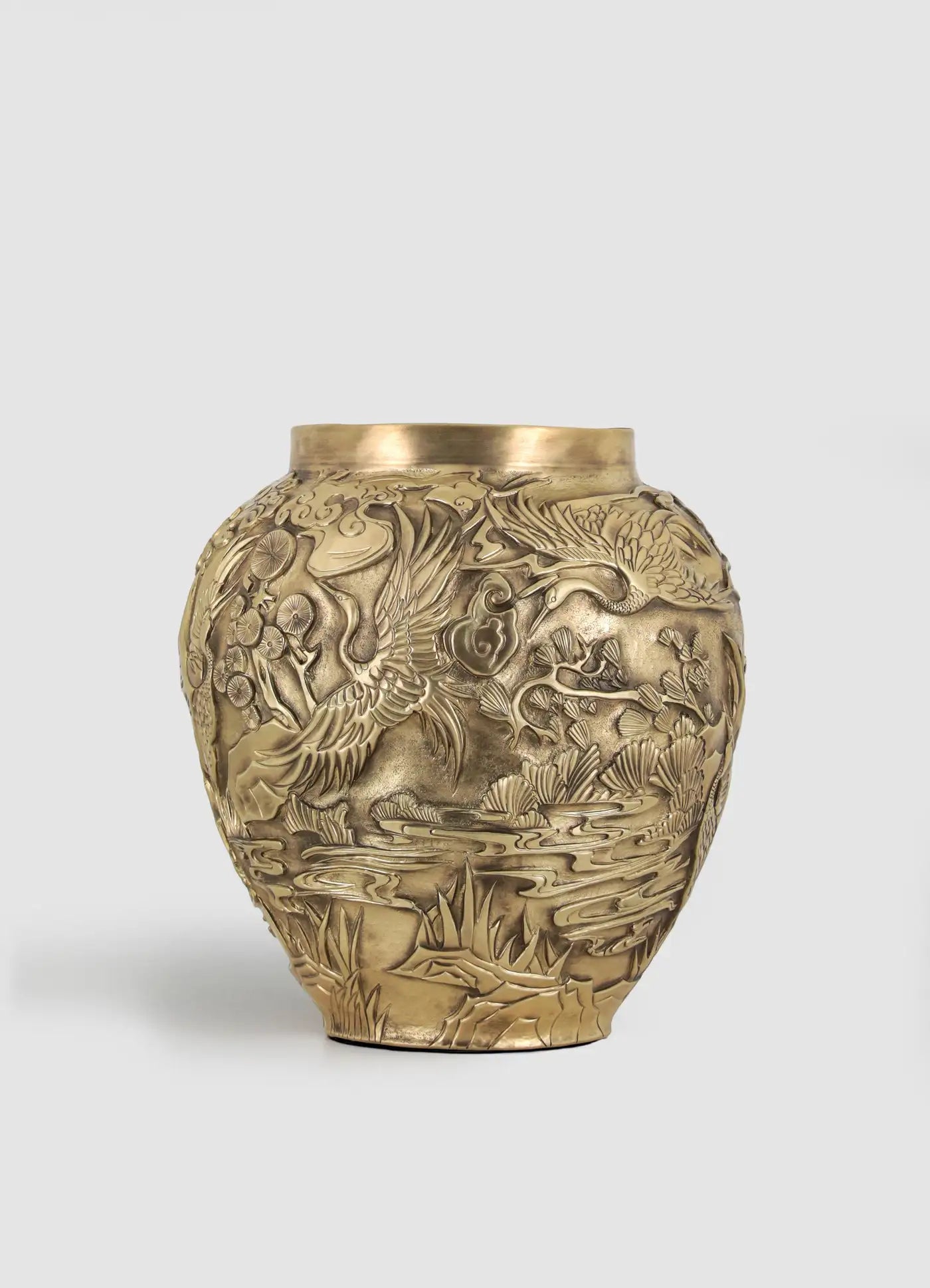 Hokkaido Repousse Vase in Patinated Brass