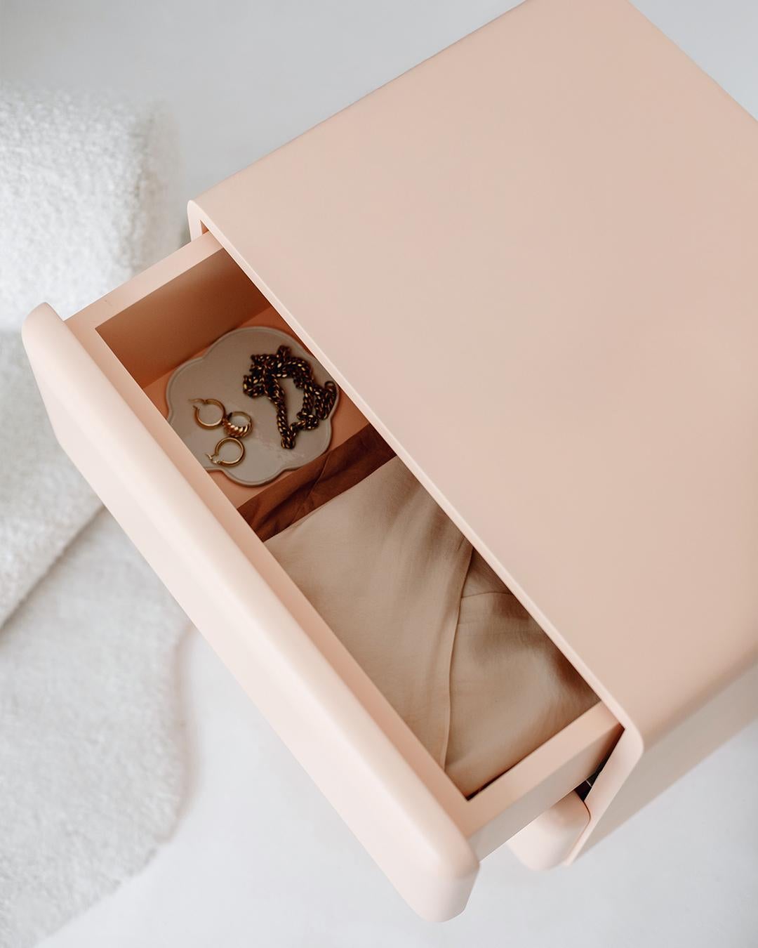 Tombul 2-Drawer Nightstand – Salmon Finish with Push-to-Open Mechanism