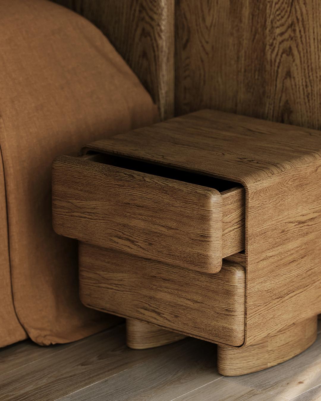 Tombul 2-Drawer Nightstand – Honey Oak with Push-to-Open Mechanism