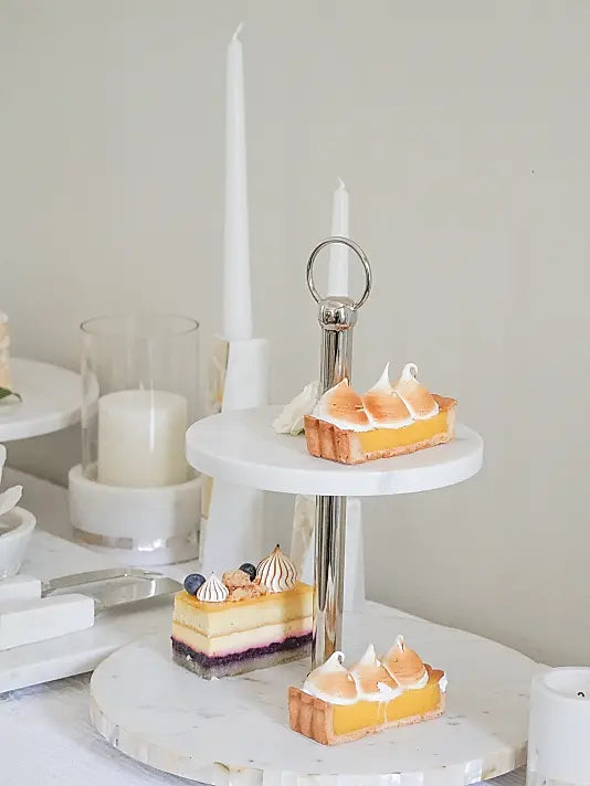 Mother-Of-Pearl Marble 2-Tier Cake Stand