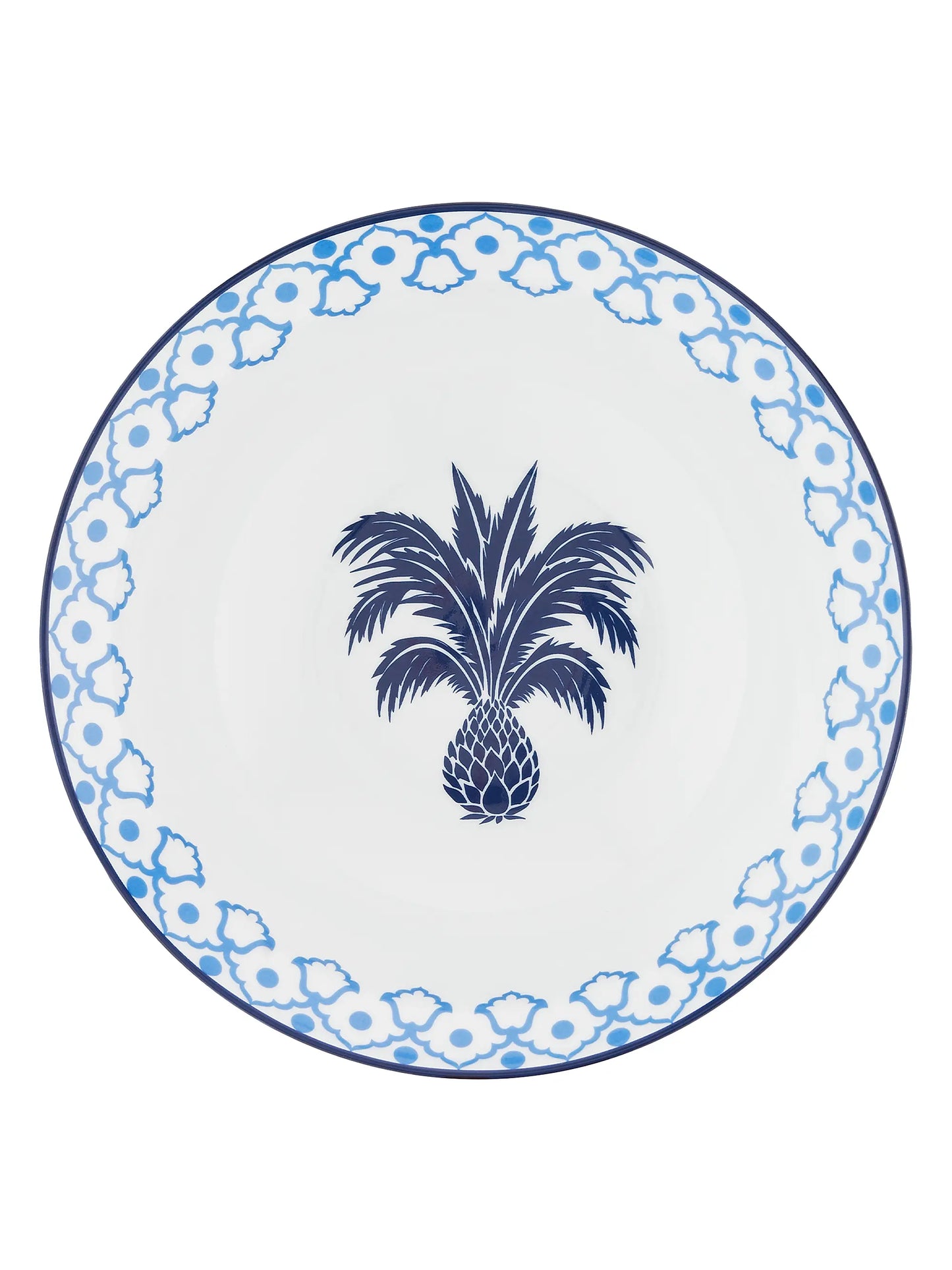 Oriental-Pattern Round Porcelain Salad Bowl (Blue)