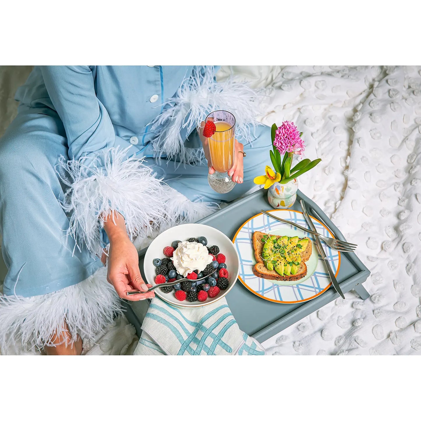 Grid Porcelain Salad Plate Set (4-Piece)