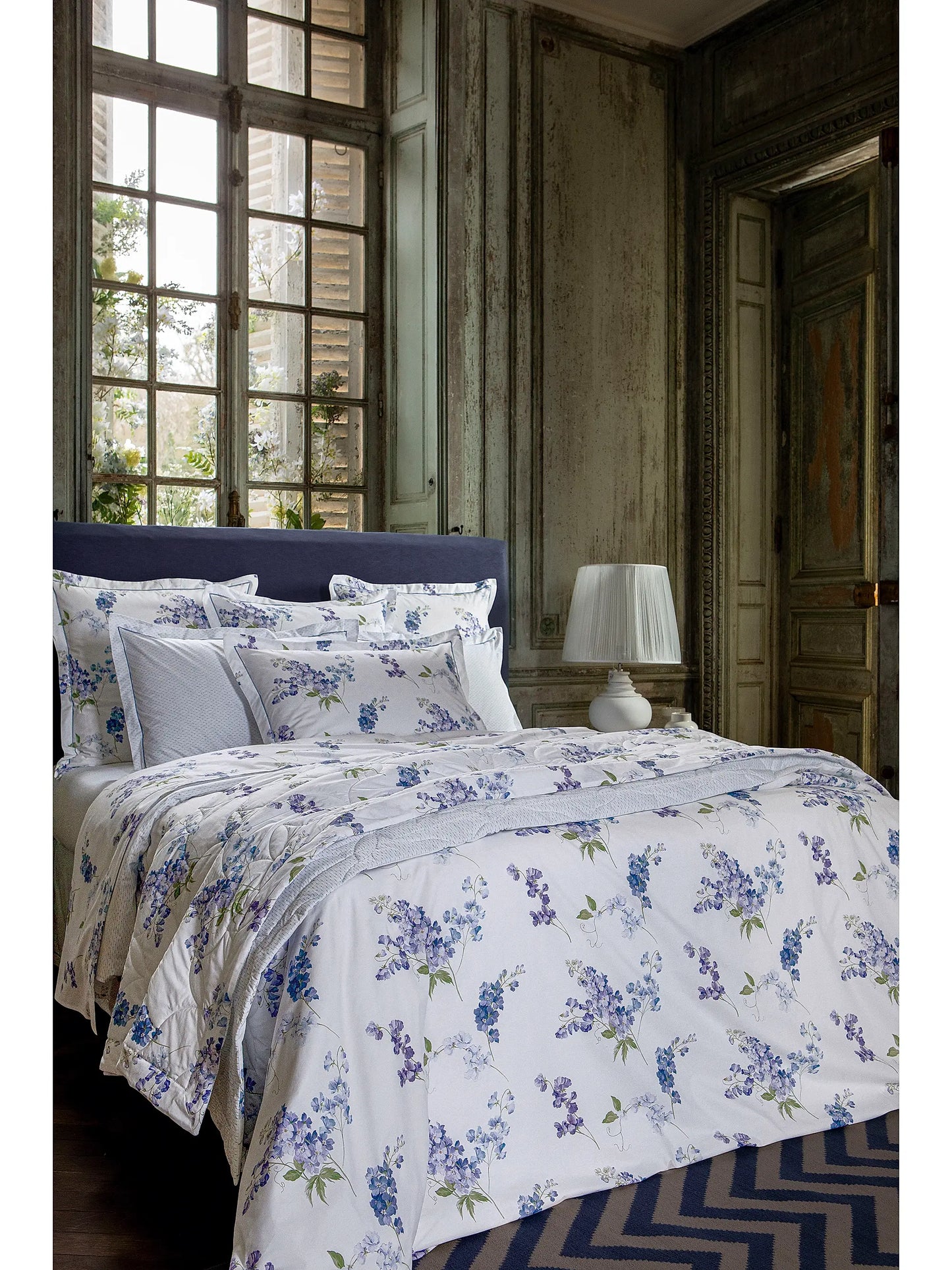 Charme Reversible Floral & Dot-Dash Cotton Sheet & Pillowcase Set