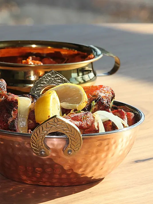 Indian Handi Serving Bowl - Hammered Copper Double Walled