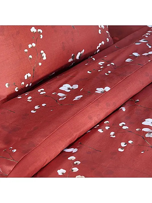 Minimaliste Cherry Blossom Cotton Sateen Bedding Collection (Red)