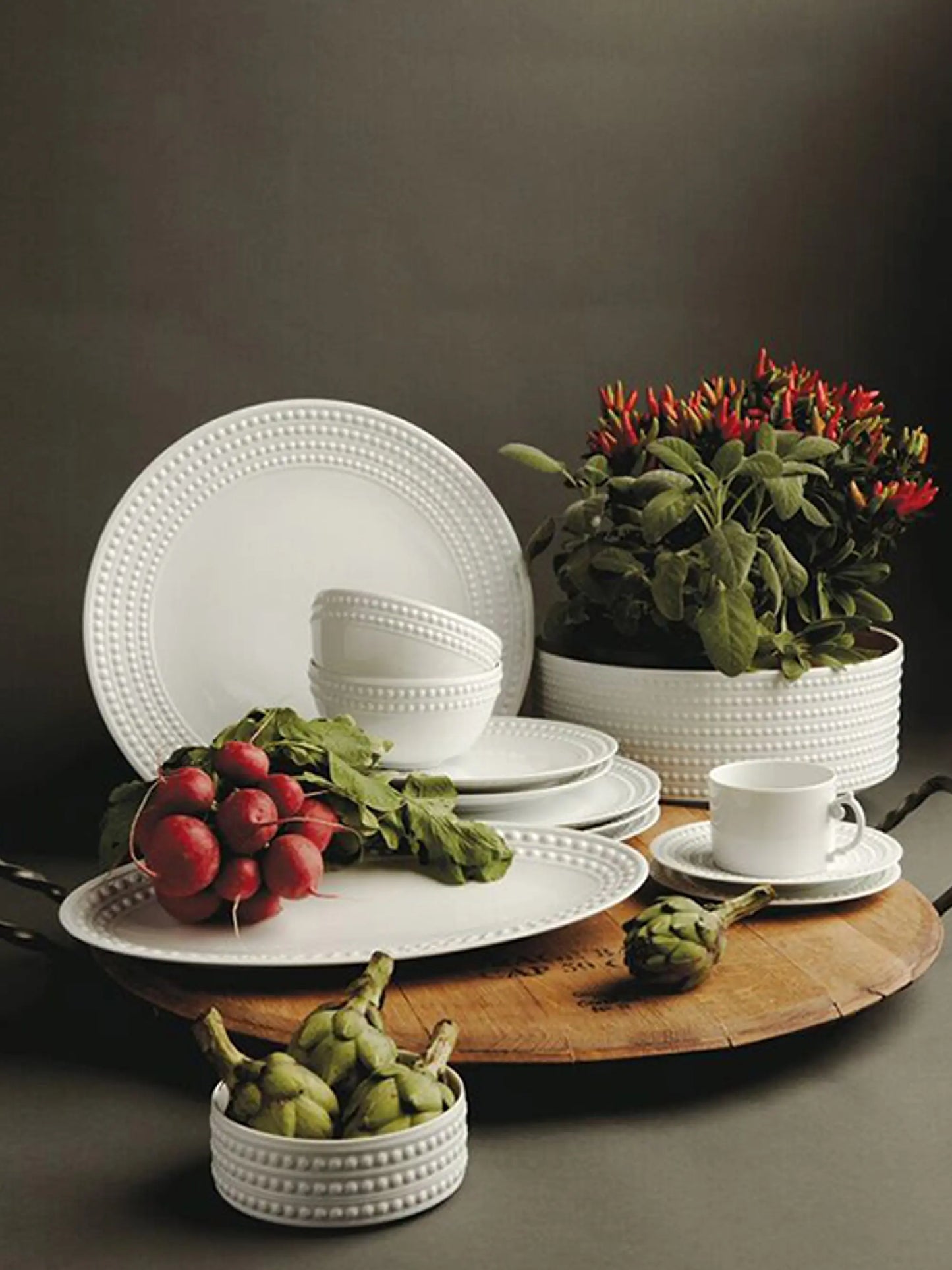 Textured Pearl-Border White Porcelain Dessert Plate