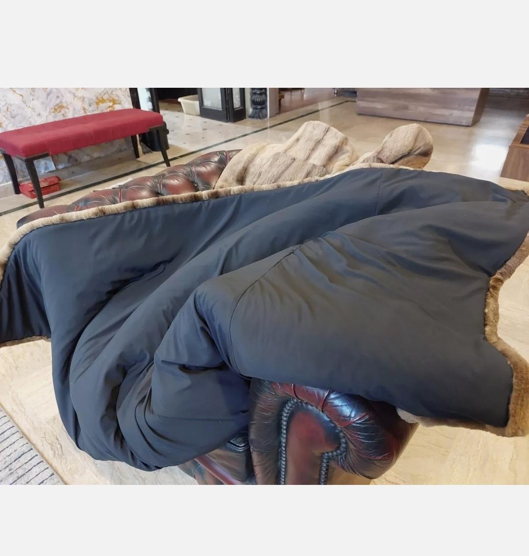 Natural Sheared Raccoon Fur King Size Blanket Luxury Fur Throw