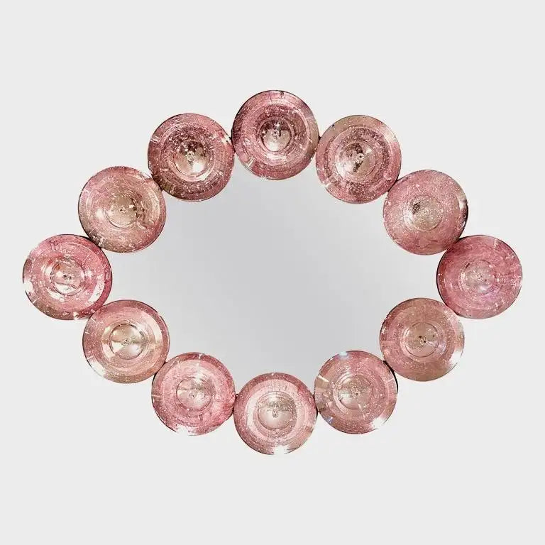 Contemporary Italian Custom Blush Pink Murano Glass Disc Modern Oval Mirror