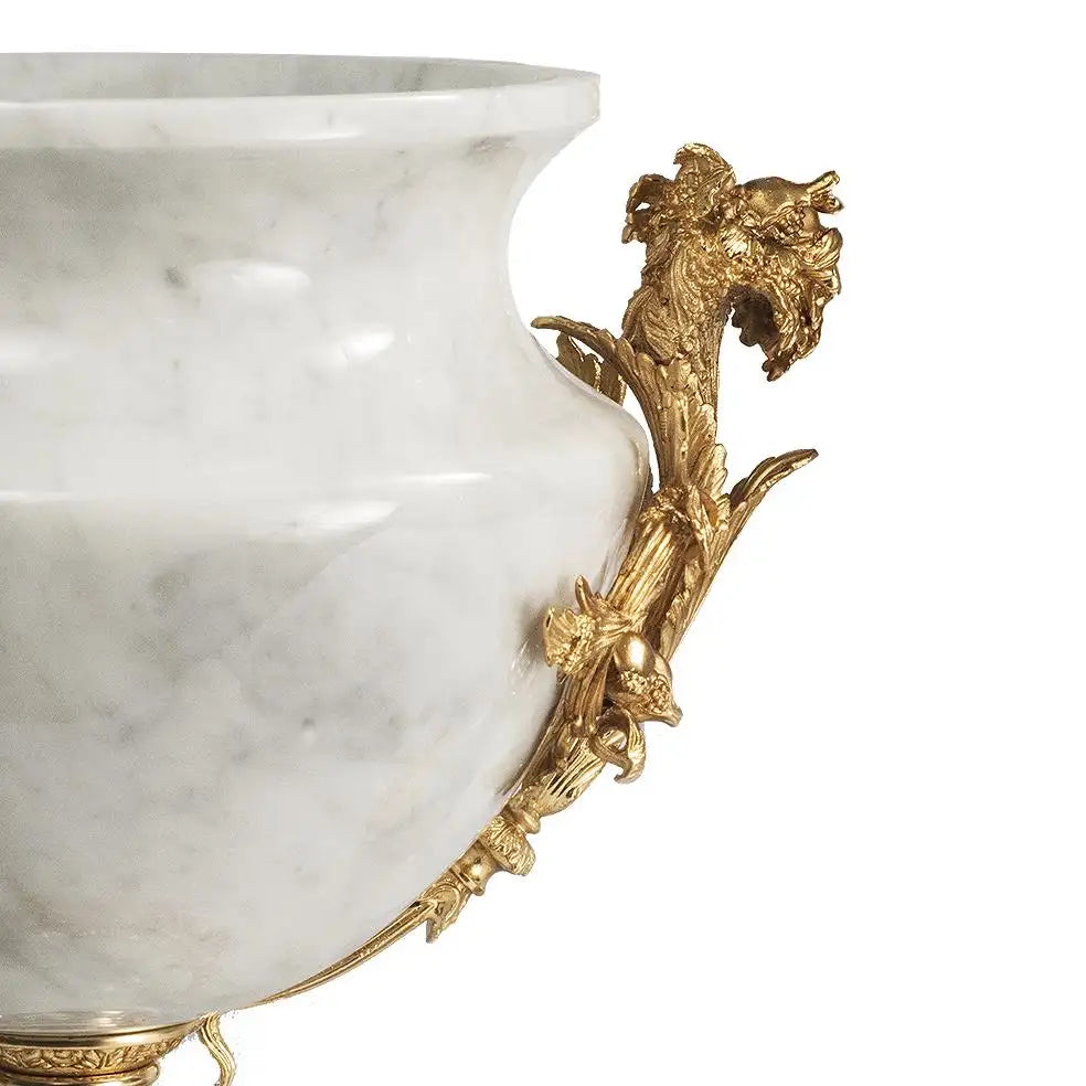 21st Century White Veined Marble and Golden Bronze Bowl