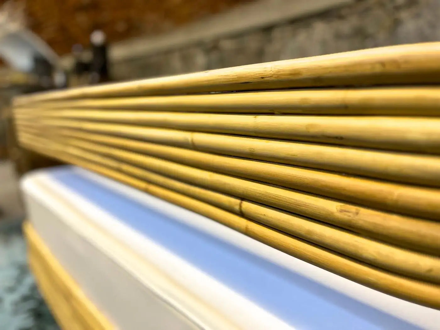 Modern Bamboo Bentwood Three Seat Sofa With White Seating Cushion