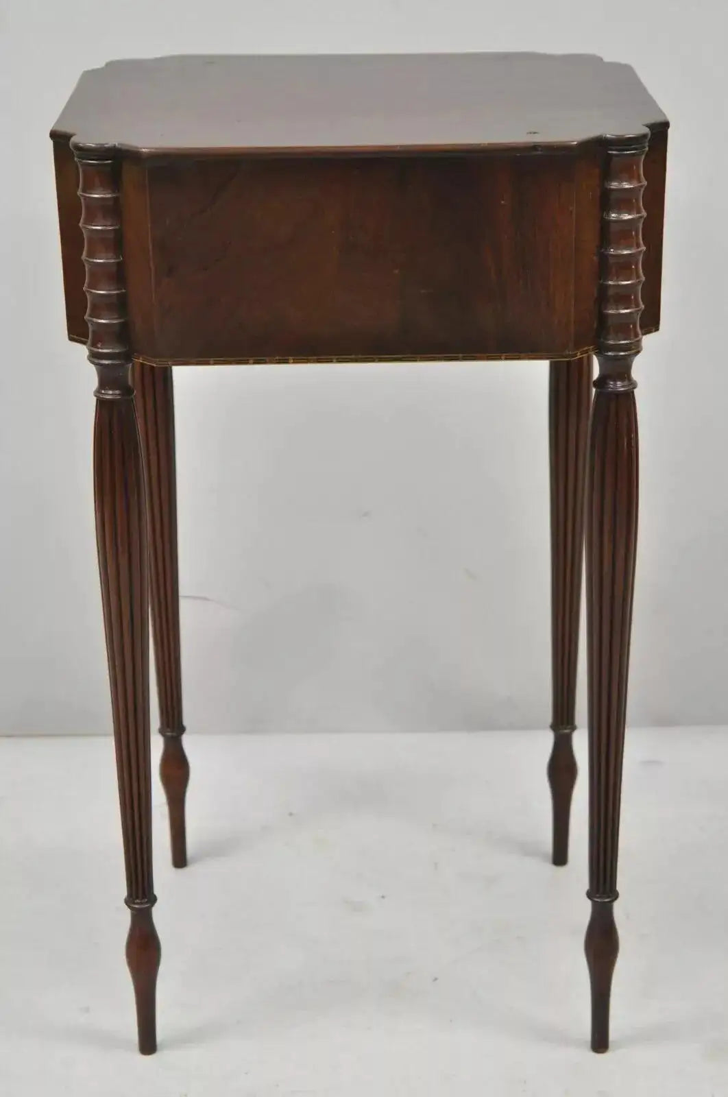 19th C. Antique Leg Burl Wood 2 Drawer Nightstand Side Table