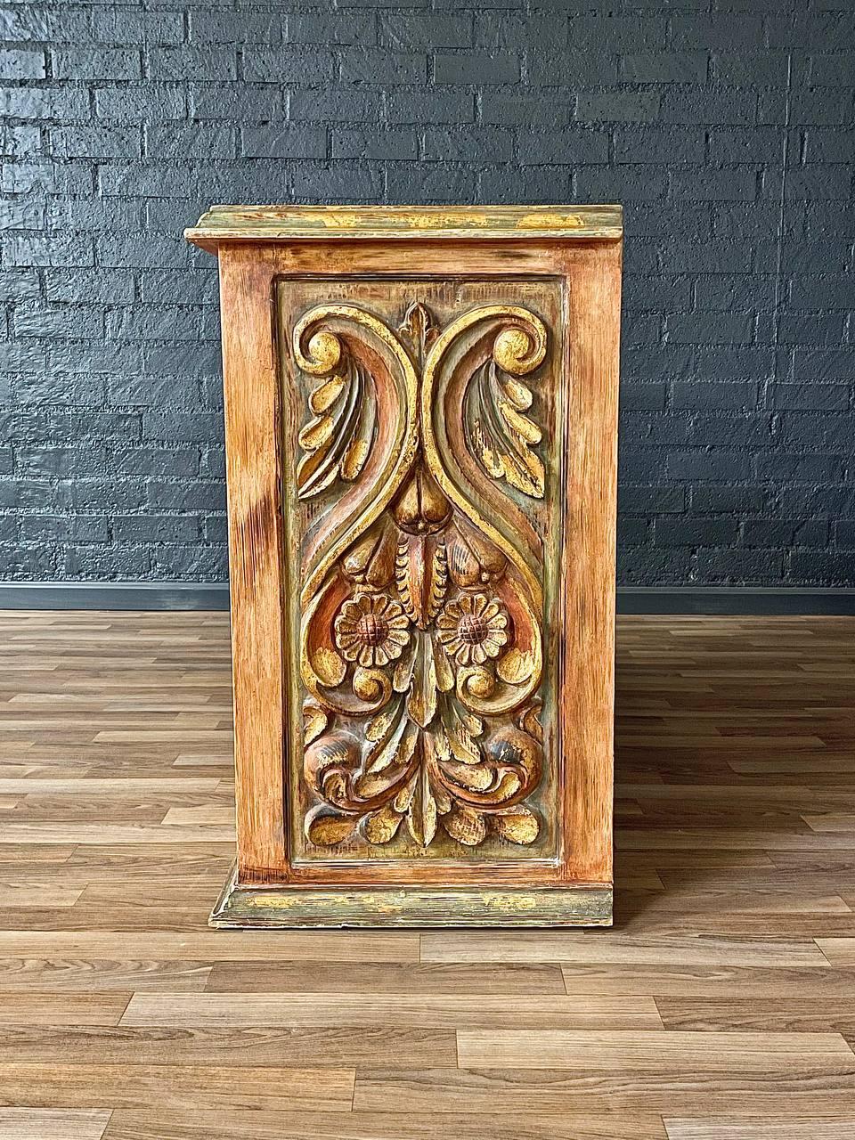 Rustic Spanish Colonial Hacienda Cabinet – Hand-Carved Faces & Floral Motifs