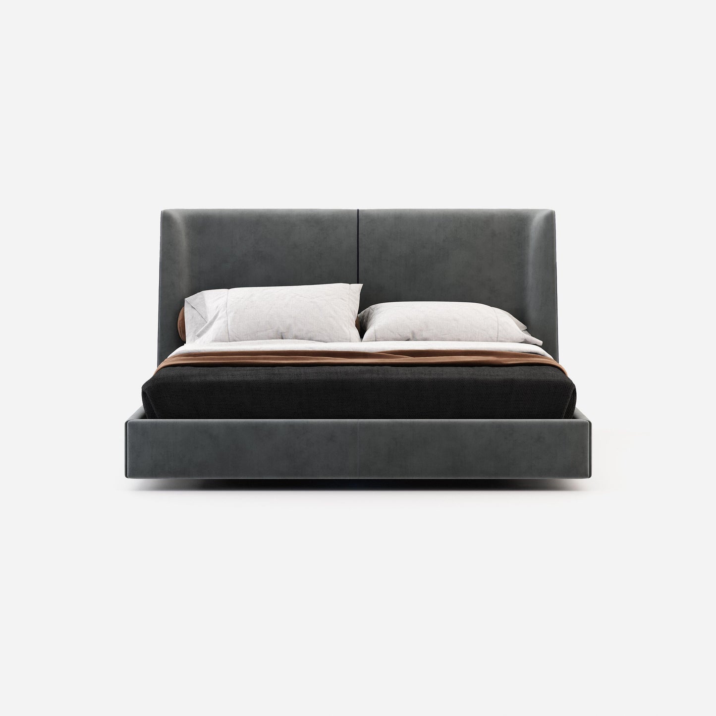 American King Bed Fully Upholstered in Velvet with Piping