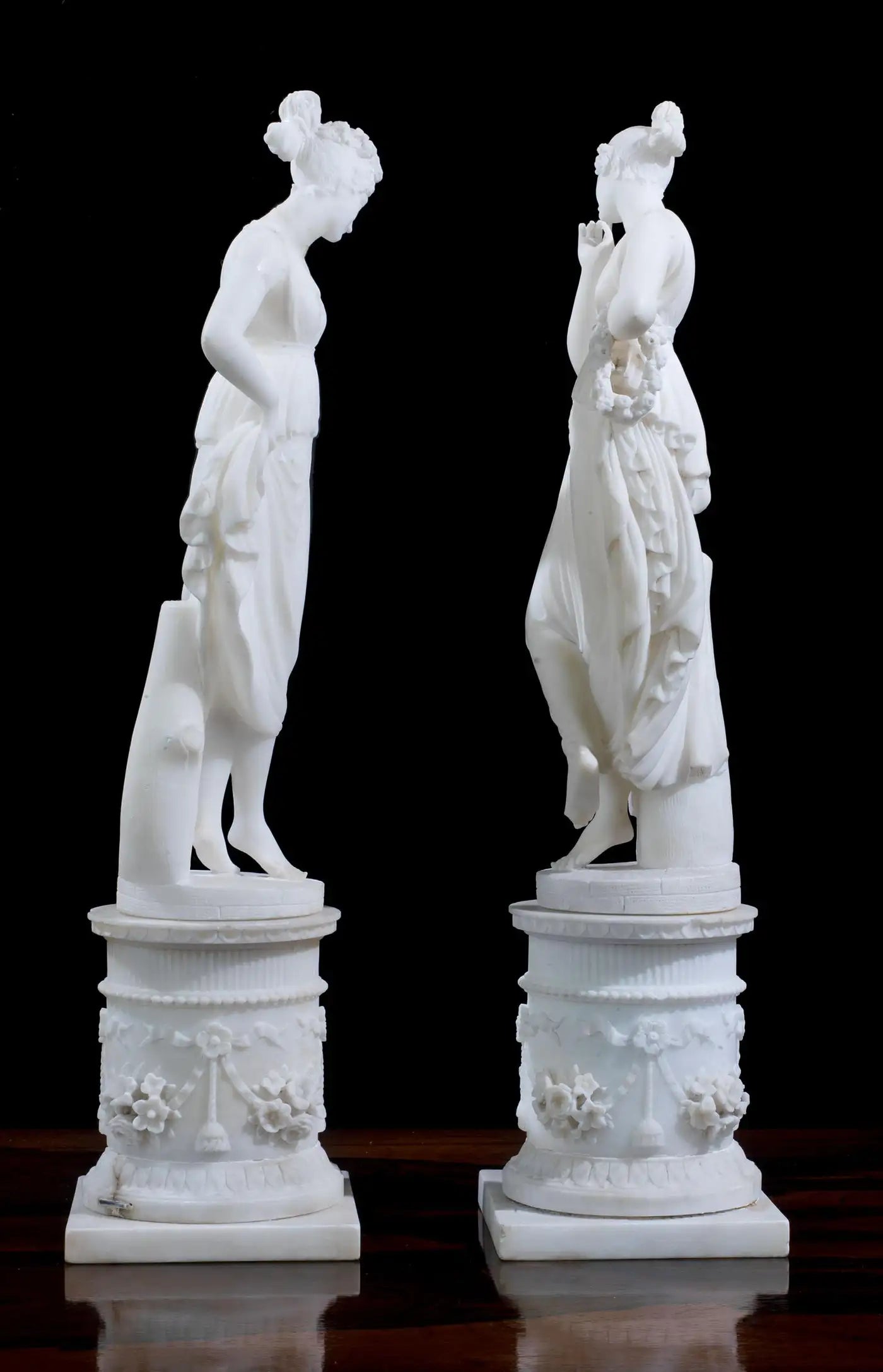 Pair of 19th Century Italian Alabaster Classical Figures of Muses