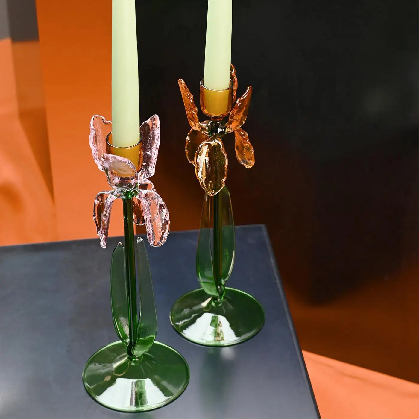 Iris Pink Glass Candleholder