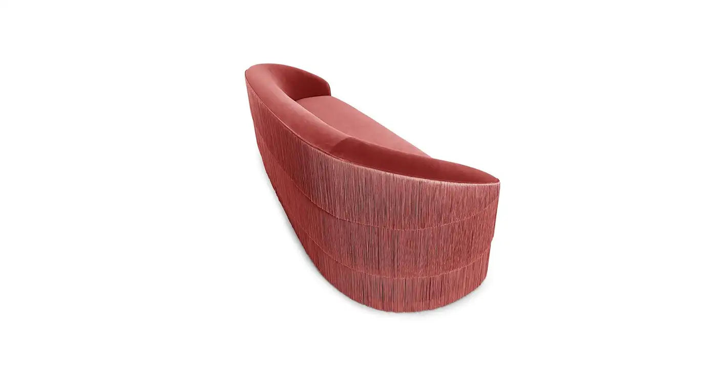 Hand Tailored Fringes 2-Seat Sofa in Antique Pink Velvet