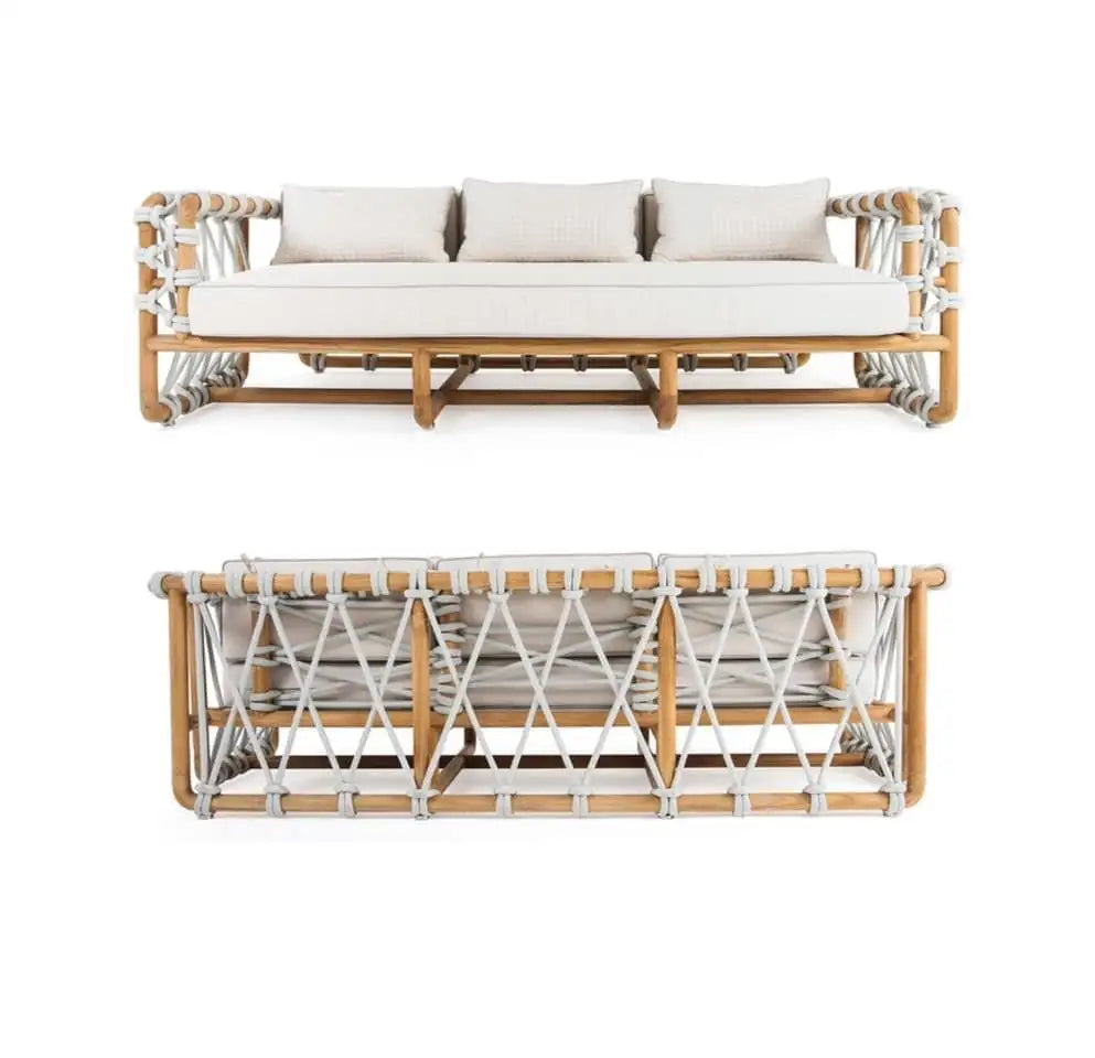 Outdoor Woven Rope Sofa In Solid Teak