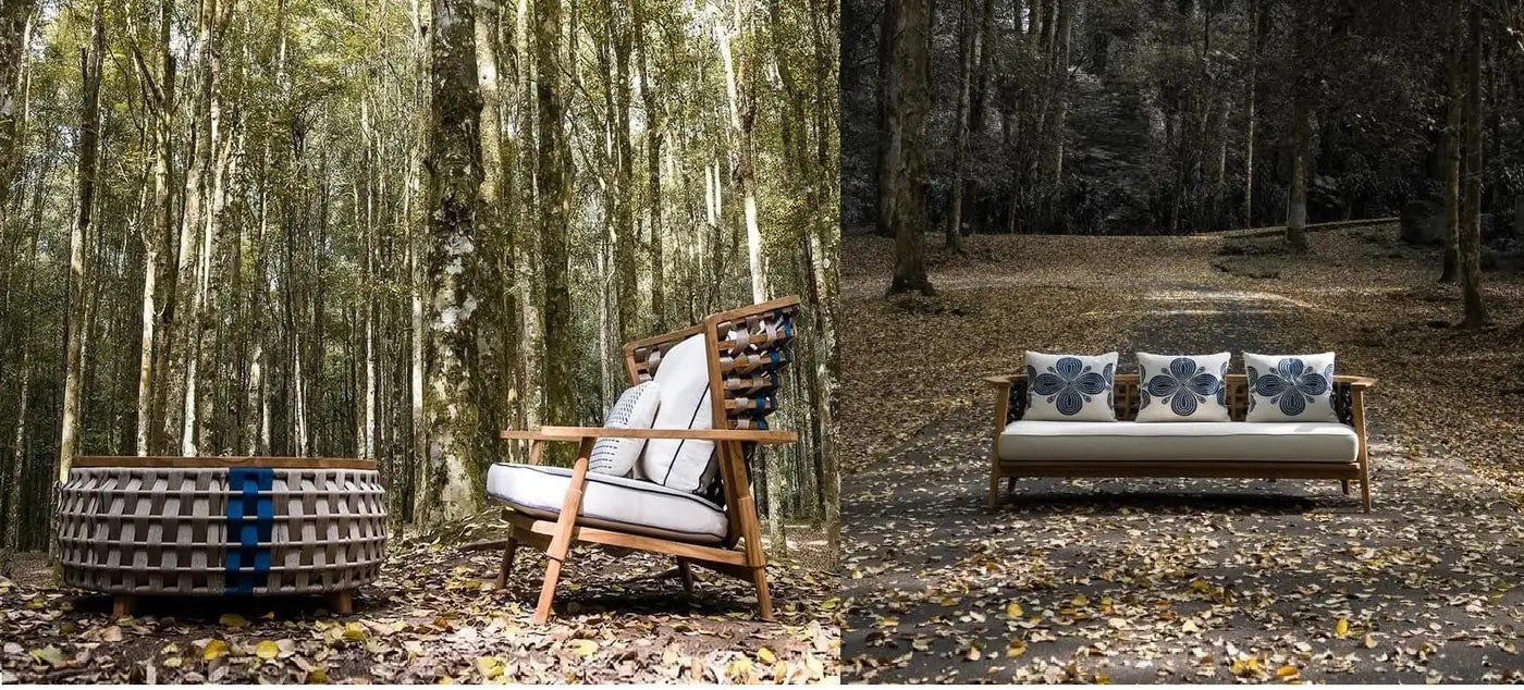 Outdoor Woven Rope Armchair in Solid Teak