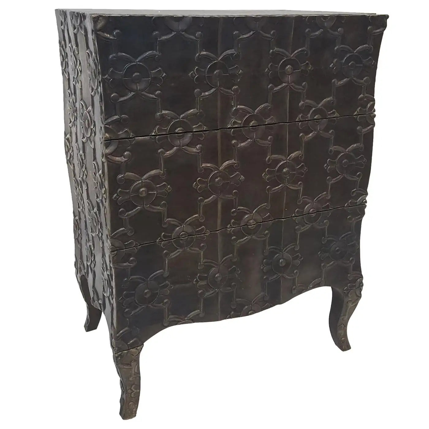 LOUISE DEMI SEMAINIER IN ANTIQUE WHITE BRONZE – HAND-CARVED TEAK STORAGE