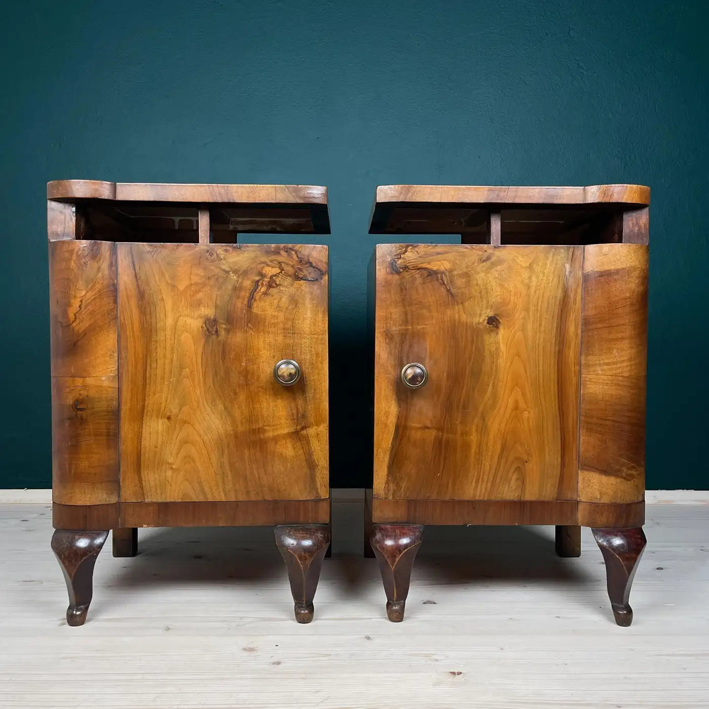 Antique wood nightstand, Italy, 1940s, Set of 2