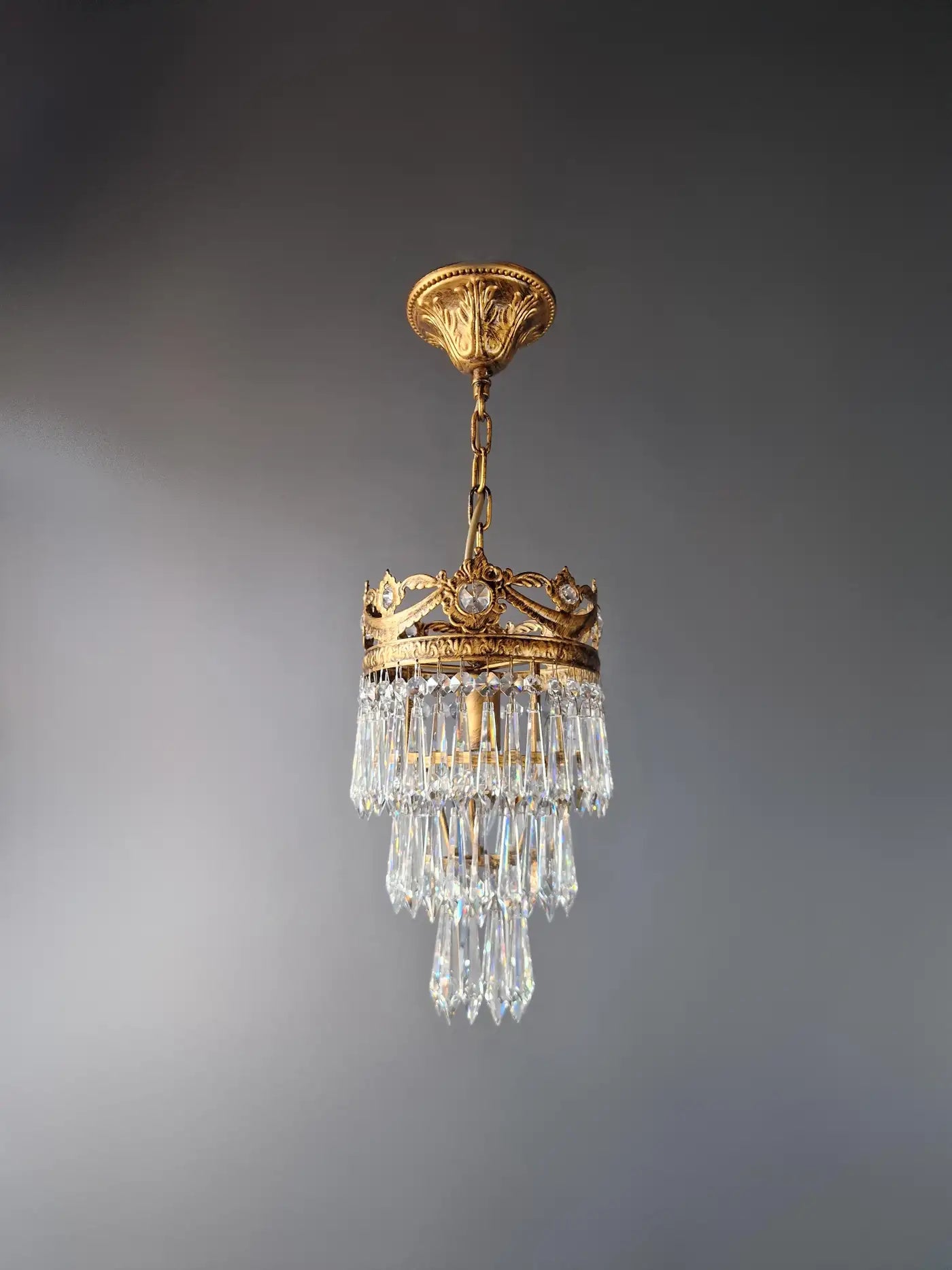 Small Crystal Chandelier Ceiling Light Look Antique Hallway