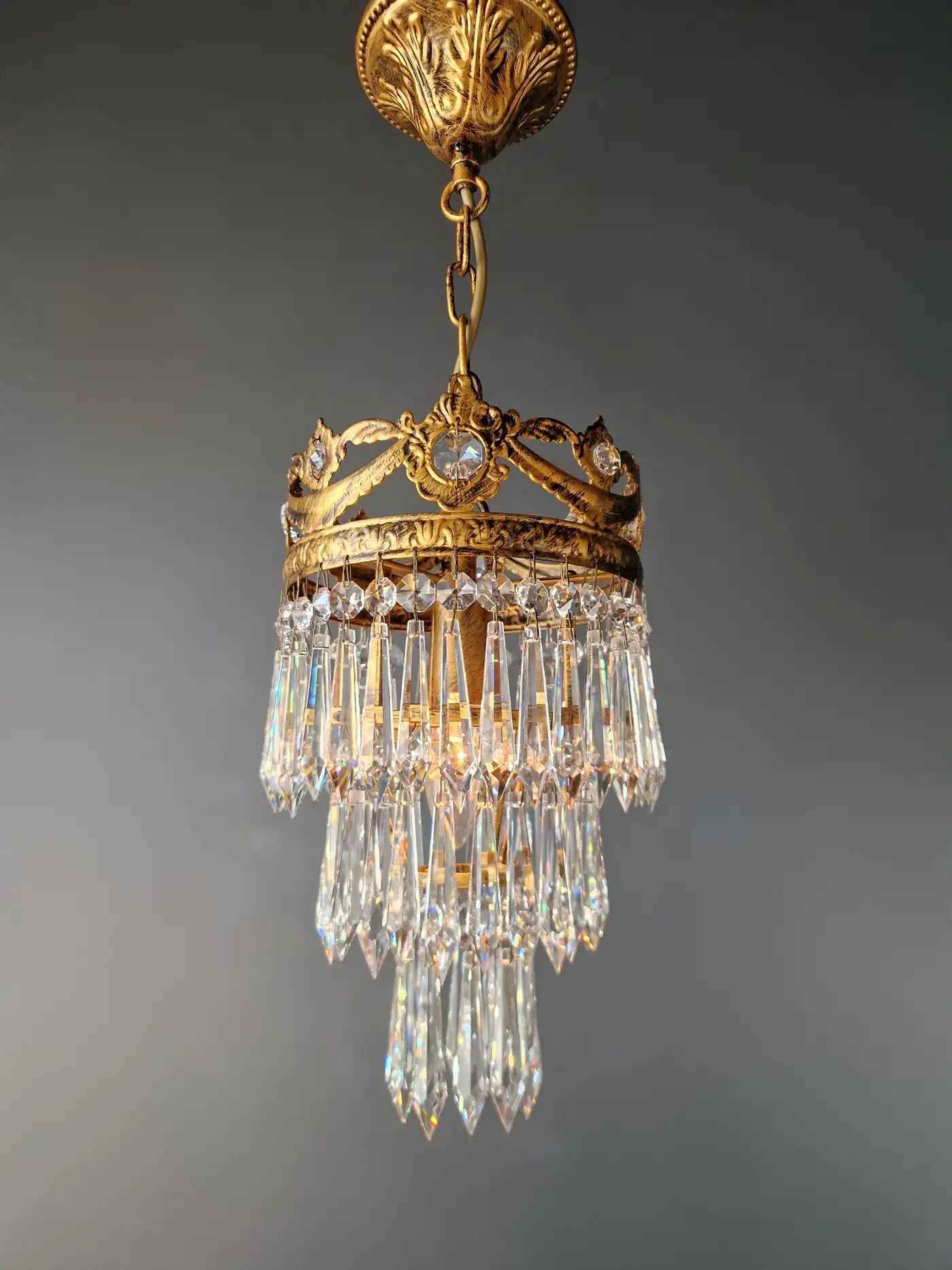 Small Crystal Chandelier Ceiling Light Look Antique Hallway