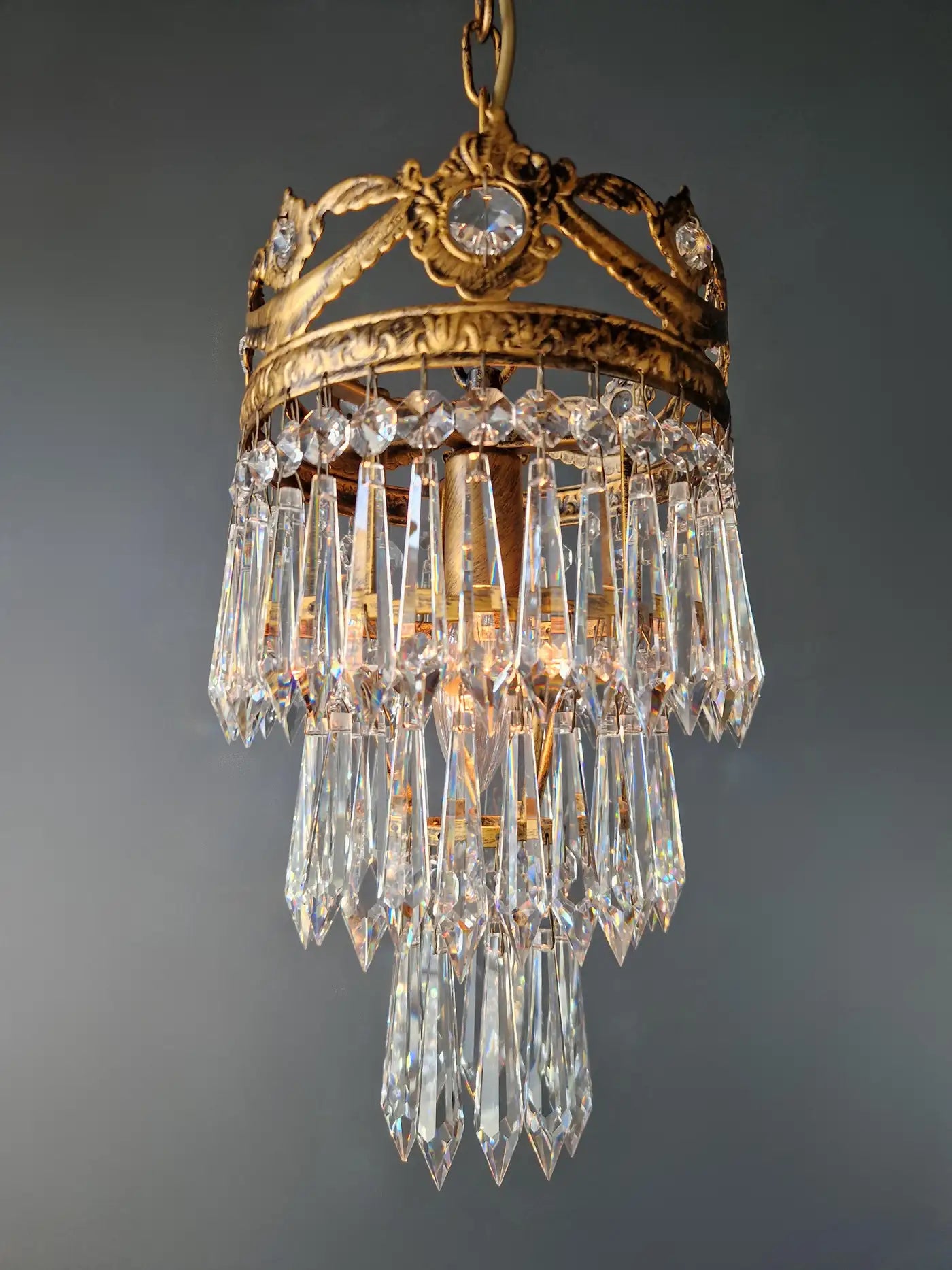 Small Crystal Chandelier Ceiling Light Look Antique Hallway