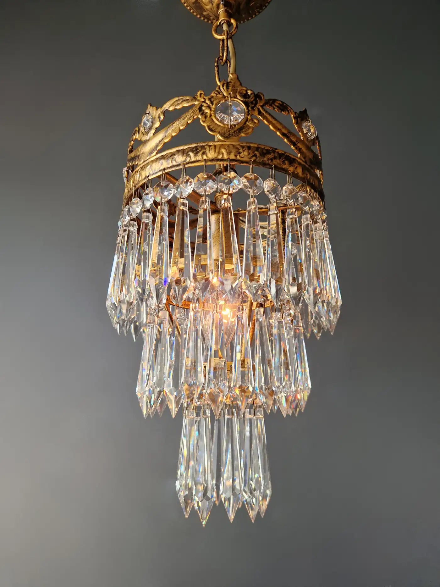 Small Crystal Chandelier Ceiling Light Look Antique Hallway