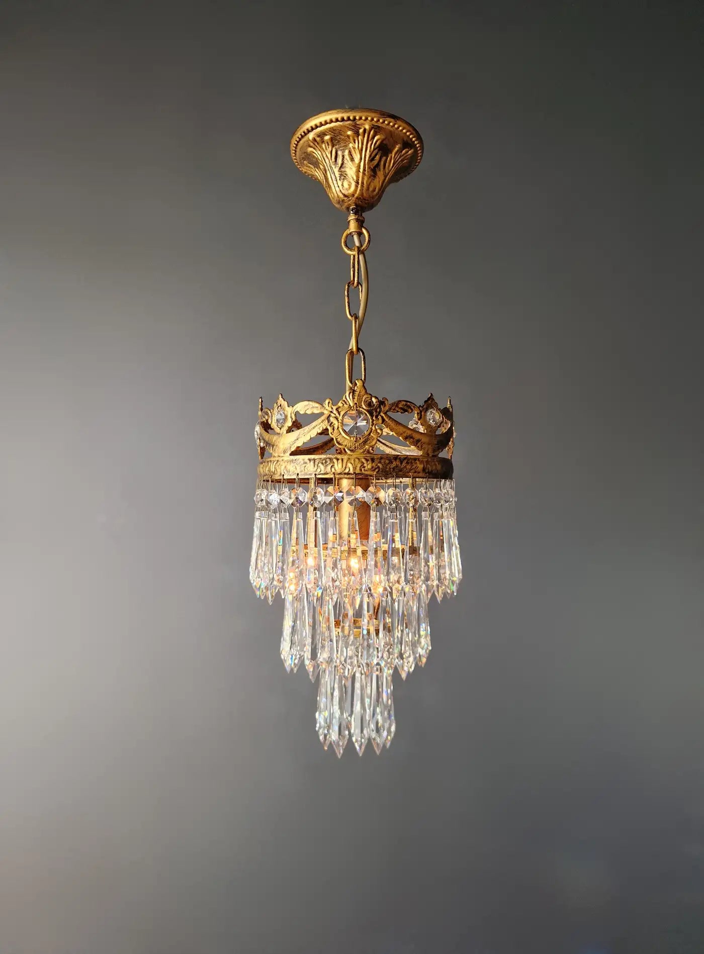 Small Crystal Chandelier Ceiling Light Look Antique Hallway