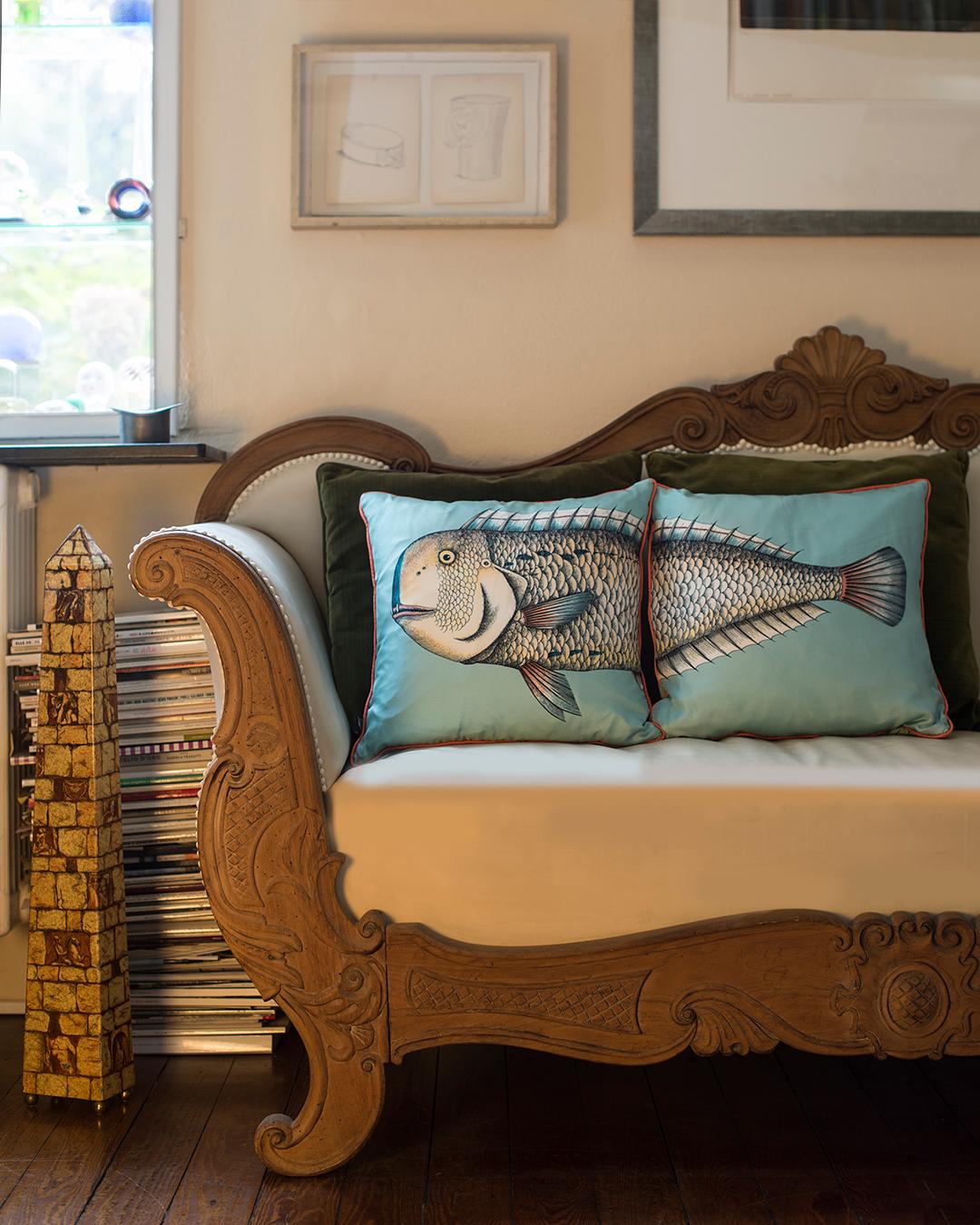 Set of 2 Fornasetti “Grande Pesce” Silk Cushion