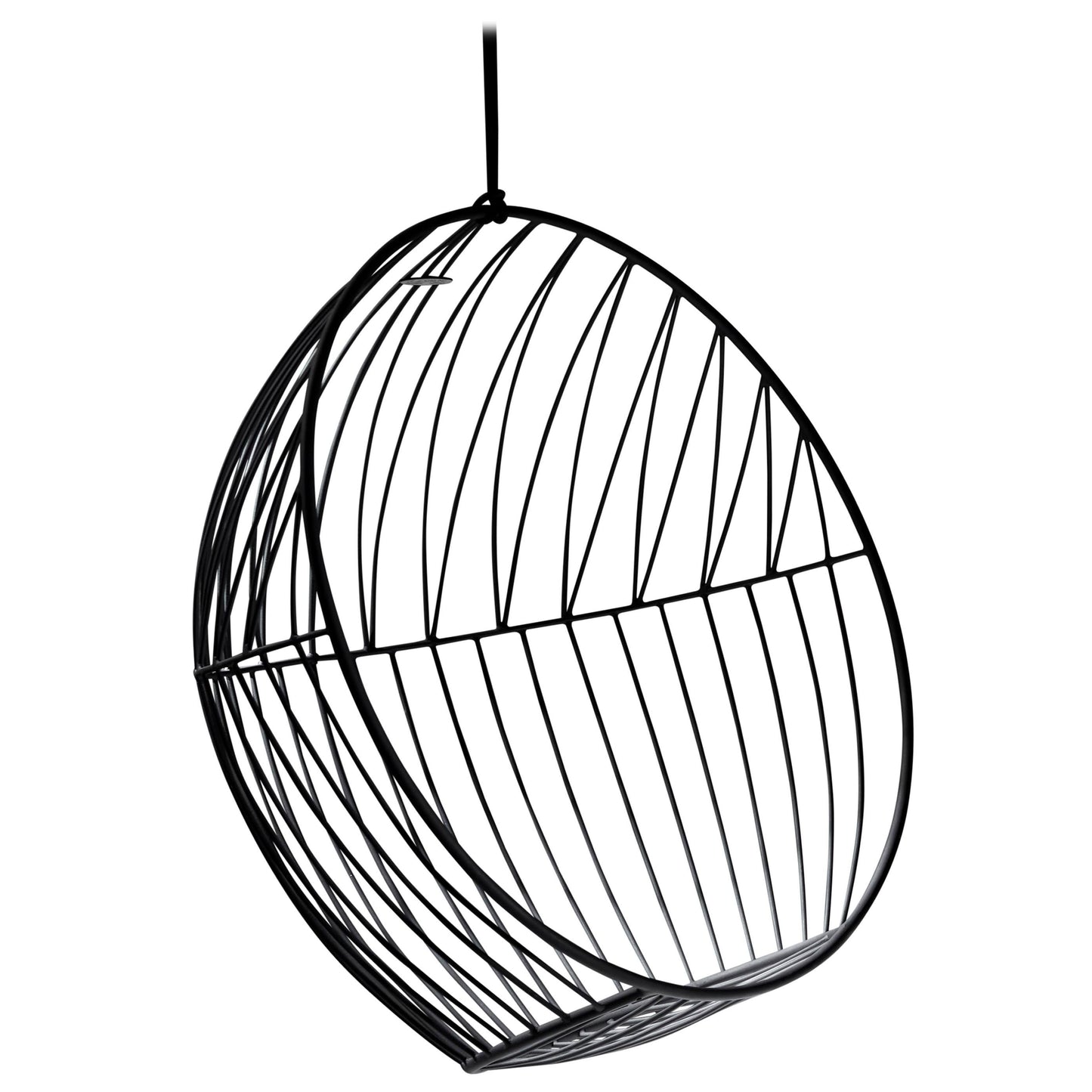 Black wire hanging chair on a white background