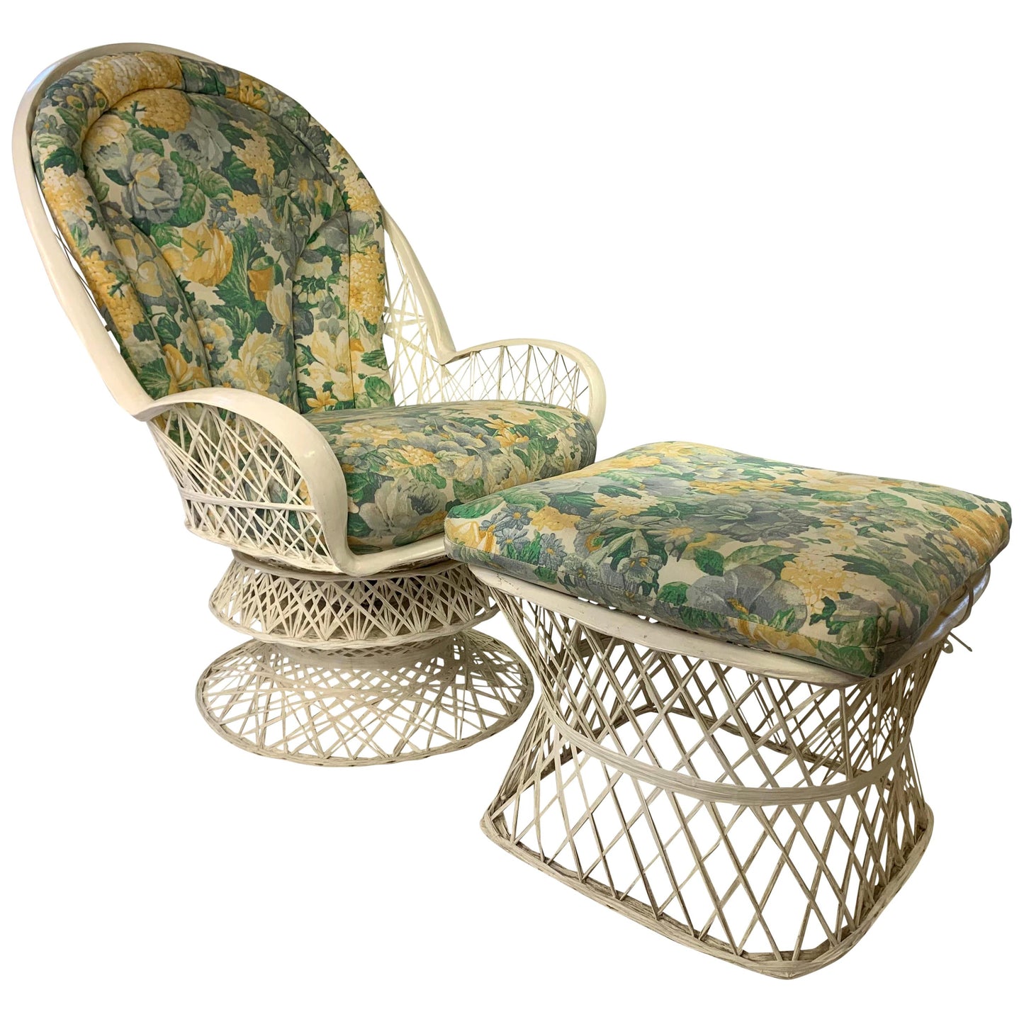 Set of 2 Egg Shape Fiberglass Spun Outdoor Lounge Chairs with Woodard Glass-Top Coffee Table