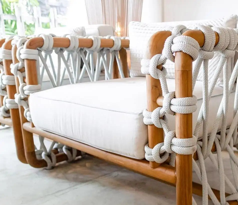 Outdoor Woven Rope Sofa In Solid Teak