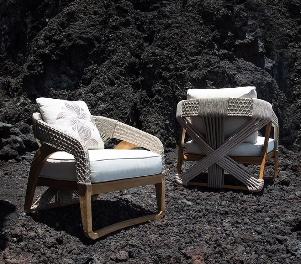 Hand-Woven Rope Outdoor Sofa in Solid Teak