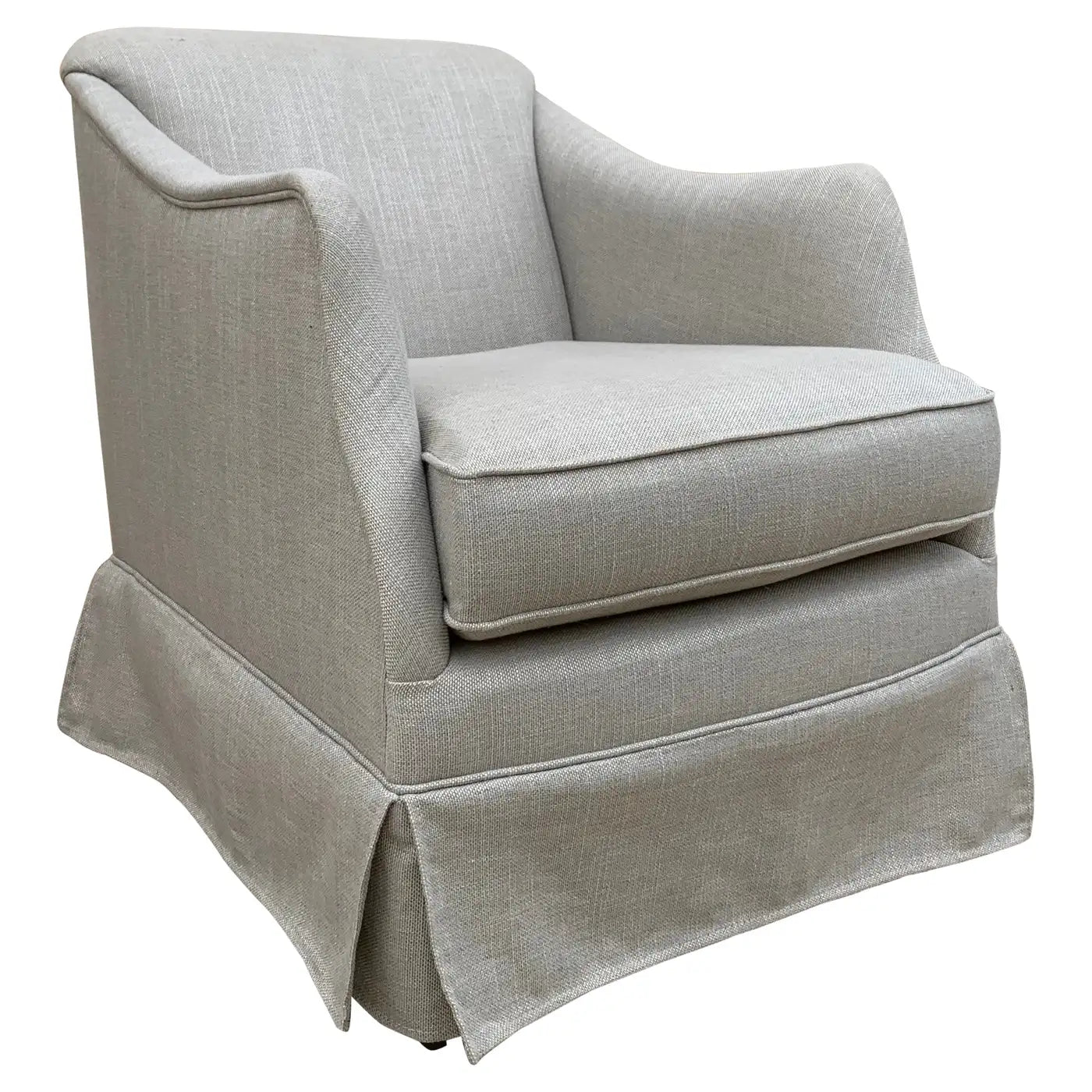 Gray upholstered armchair on a white background