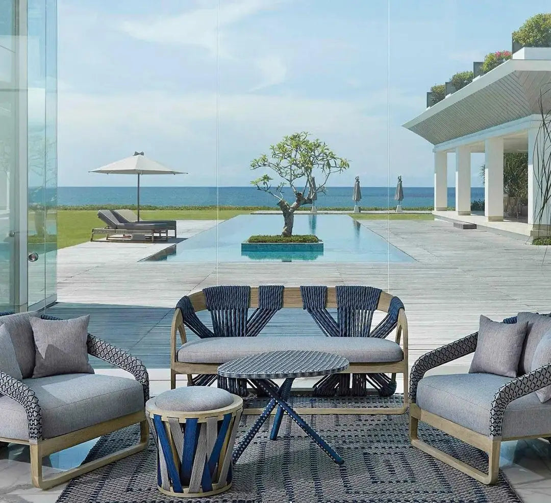Hand-Woven Rope Outdoor Sofa in Solid Teak