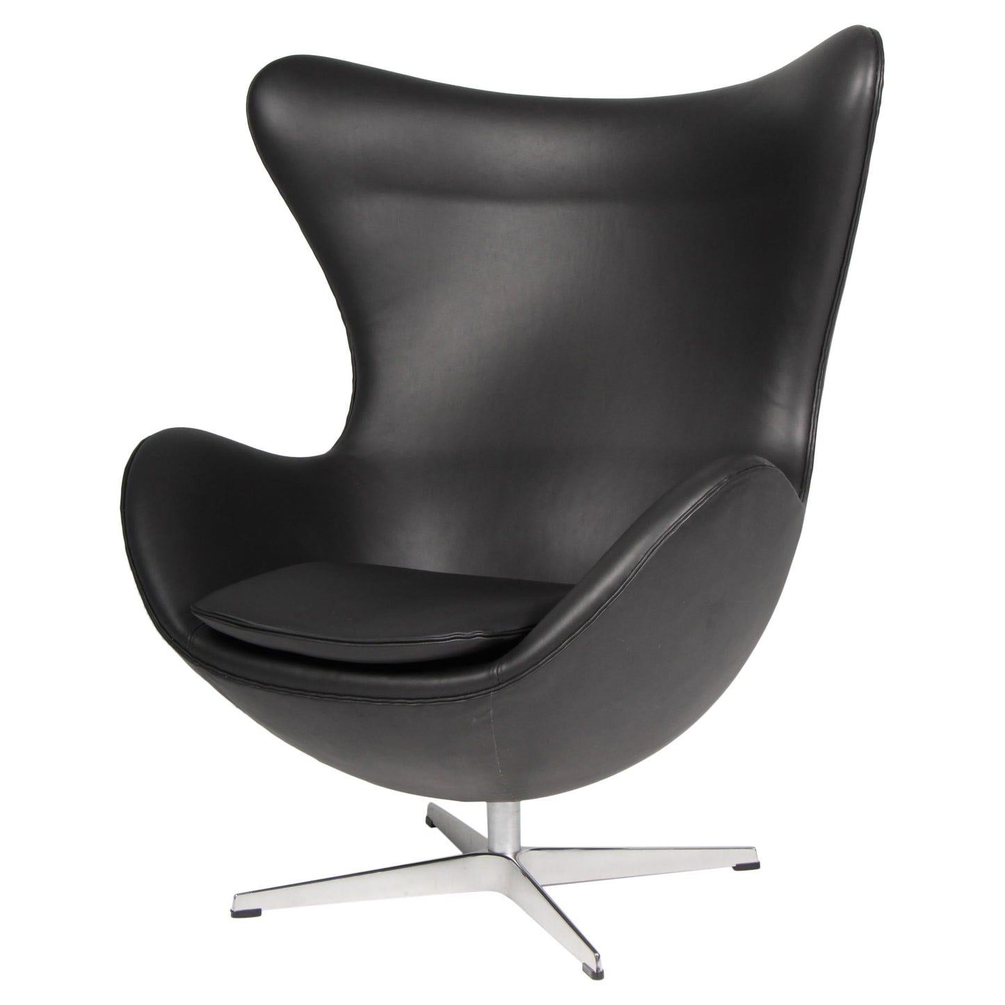 Set of Egg Lounge Chairs – Black Aniline Leather, Iconic Design