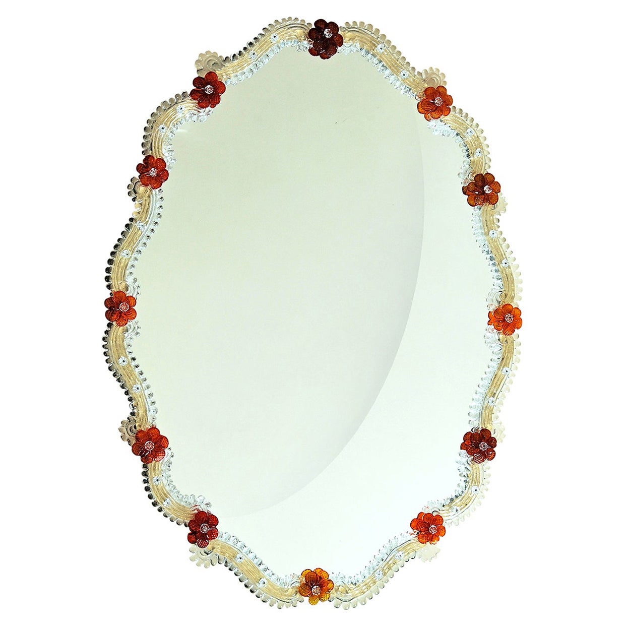 Rosso Wall Mirror – Venetian Murano Glass with Crystal, Gold, and Red Accents