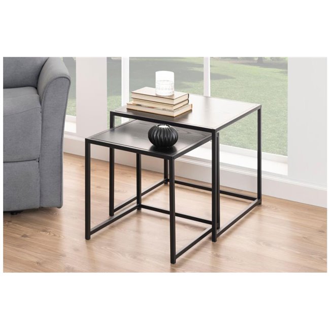 Seaford Nest Table Set – 2-Piece Black Ash Wood & Metal Accent Tables