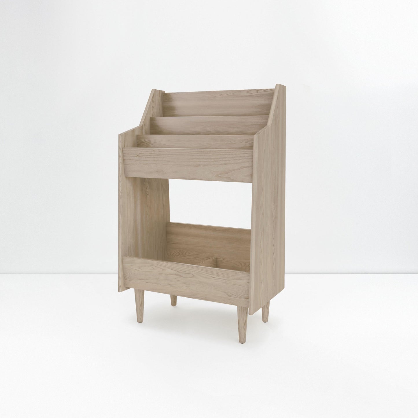 Wooden side table with a shelf on a white background