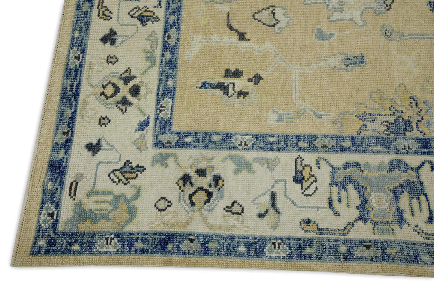Turkish Oushak Wool Rug – Beige & Blue Handwoven 178 x 259 cm