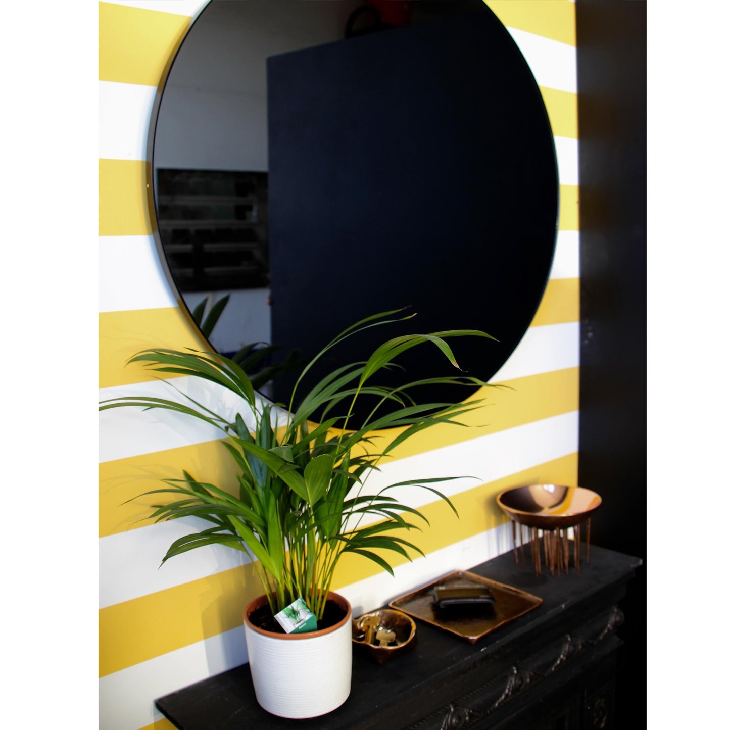 Orbis XL Round Wall Mirror – Black Tinted Glass with Black Powder-Coated Frame