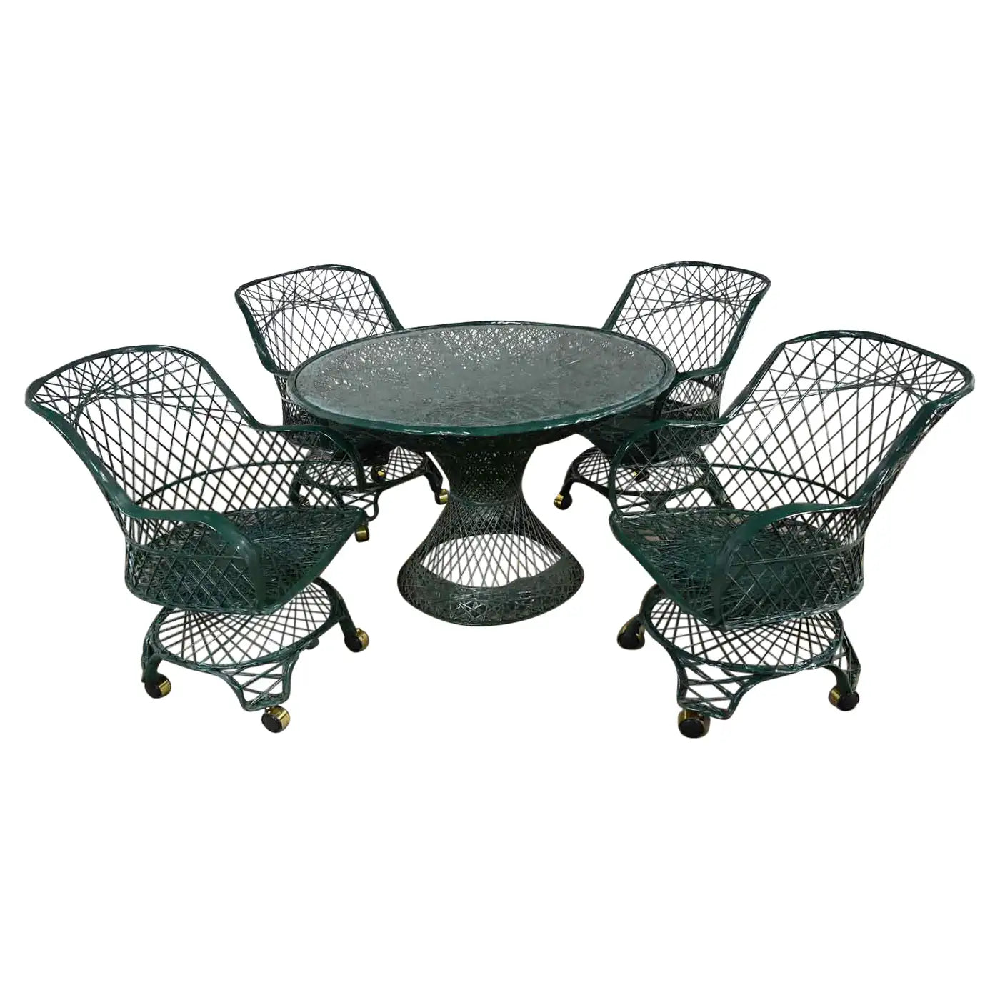 Fiberglass Forest Green Outdoor Dining Table & 4 Armchairs on Casters