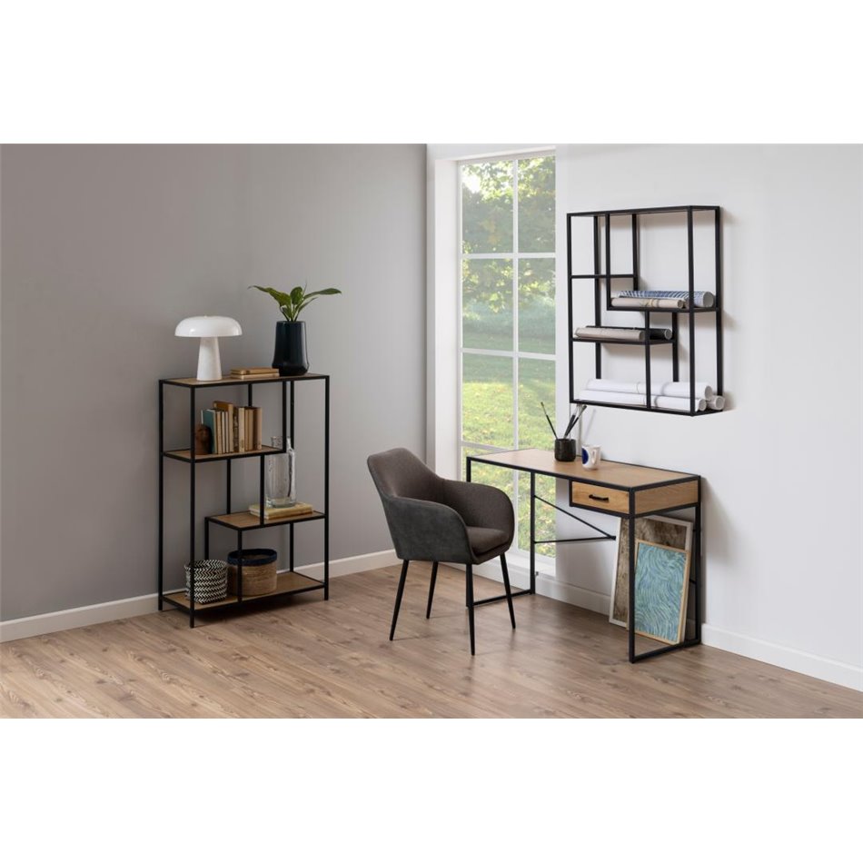 Shelf Aford,MDF, top oak MDF/black fram e, H91x75x20cm