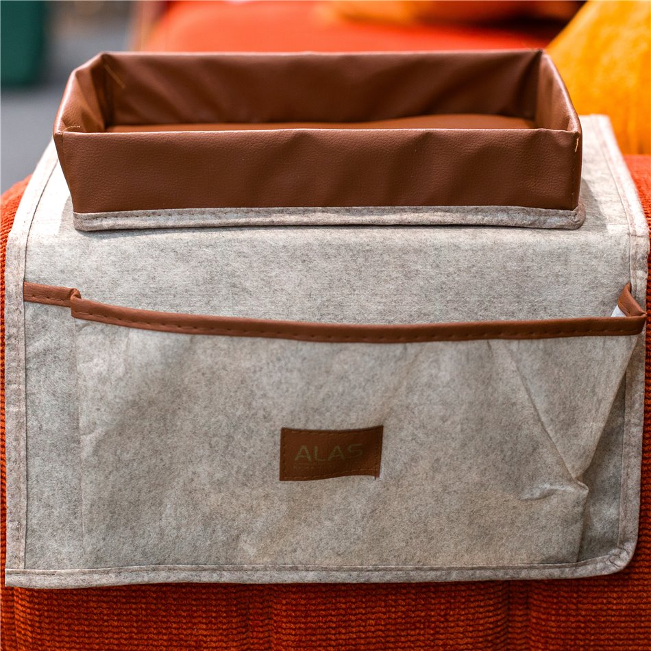 Beige-Brown Armrest Organizer – 22 × 32 × 18 cm